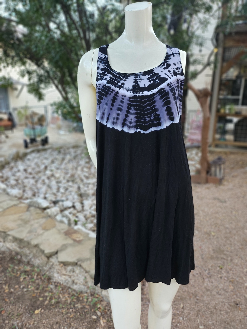 Lucky Brand Swimwear Black & White Tie-Dye Tank Swim Cover-Up Dress S